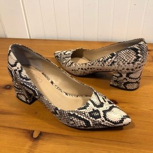 Snakeskin Flared Block Pumps Franco Sarto